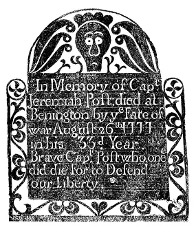 Rubbing from an 18th century New England gravestone for an American soldier killed at Rubbing from an 18th century New England gravestone for an American soldier killed at