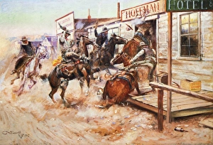RUSSELL COWBOY ART, 1909. In Without Knocking. Oil on canvas, 1909, by Charles Russell RUSSELL COWBOY ART, 1909. In Without Knocking. Oil on canvas, 1909, by Charles Russell