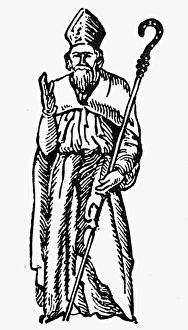 SAINT PATRICK (389-461). Patron Saint of Ireland. Woodcut SAINT PATRICK (389-461). Patron Saint of Ireland. Woodcut