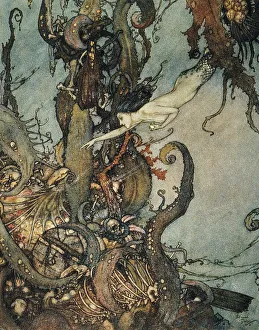 They saw the shining potion glistening in her hand. Drawing, 1911, by Edmund Dulac for the fairy tale by Hans Christian They saw the shining potion glistening in her hand. Drawing, 1911, by Edmund Dulac for the fairy tale by Hans Christian