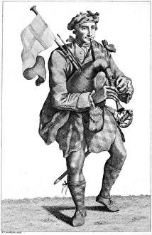 SCOTTISH SOLDIER, 1786. A piper of a Highland Regiment. Etching and engraving, English, 1786 SCOTTISH SOLDIER, 1786. A piper of a Highland Regiment. Etching and engraving, English, 1786