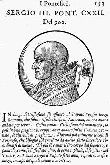 SERGIUS III (d. 911). Pope, 904-911. Woodcut, Venetian, 1592 SERGIUS III (d. 911). Pope, 904-911. Woodcut, Venetian, 1592