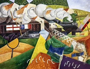 SEVERINI: RED CROSS TRAIN Passing a Village. Oil on canvas by Gino Severini, 1915 SEVERINI: RED CROSS TRAIN Passing a Village. Oil on canvas by Gino Severini, 1915