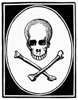 SKULL AND CROSSBONES. Symbol of death. Line engraving SKULL AND CROSSBONES. Symbol of death. Line engraving