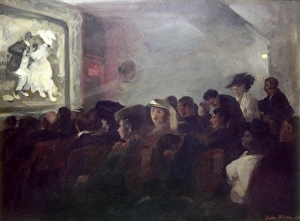 SLOAN: NICKELODEON, 1907. 'Movies Five Cents.' Oil on canvas by John Sloan, 1907 SLOAN: NICKELODEON, 1907. 'Movies Five Cents.' Oil on canvas by John Sloan, 1907