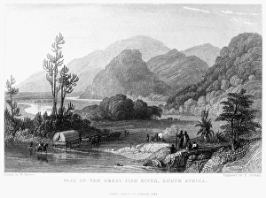 SOUTH AFRICA, 1841. Pass of the Great Fish River, South Africa. Steel engraving by F SOUTH AFRICA, 1841. Pass of the Great Fish River, South Africa. Steel engraving by F