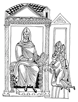 ST. BENEDICT OF NURSIA (c480-c543). Italian religious. St. Benedict handing the Rule ST. BENEDICT OF NURSIA (c480-c543). Italian religious. St. Benedict handing the Rule