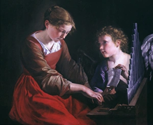 ST. CECILIA AND AN ANGEL. Canvas, c1610, by Orazio Gentileschi ST. CECILIA AND AN ANGEL. Canvas, c1610, by Orazio Gentileschi