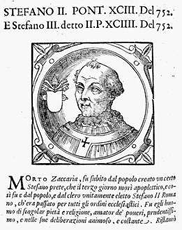 STEPHEN II (d. 757). Pope, 752-757. Woodcut, Italian, 1592 STEPHEN II (d. 757). Pope, 752-757. Woodcut, Italian, 1592