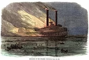 Images Dated 17th May 2010: SULTANA EXPLOSION, 1865. The explosion of the paddle steamer Sultana on the Mississippi River