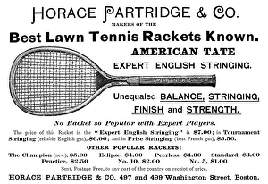 TENNIS RACKET, 1890. American magazine advertisement TENNIS RACKET, 1890. American magazine advertisement
