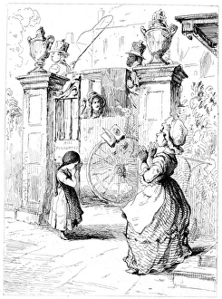 THACKERAY: VANITY FAIR. Rebeccas Farewell. Etching, after the authors design THACKERAY: VANITY FAIR. Rebeccas Farewell. Etching, after the authors design