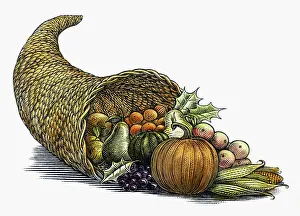 THANKSGIVING: CORNUCOPIA. Wood engraving, 19th century THANKSGIVING: CORNUCOPIA. Wood engraving, 19th century