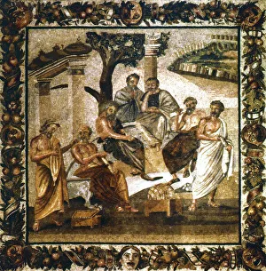 Theophrastus, Plato, Socrates, Epicurus, Pythagoras, and Zeno. Roman mosaic from Pompeii Theophrastus, Plato, Socrates, Epicurus, Pythagoras, and Zeno. Roman mosaic from Pompeii