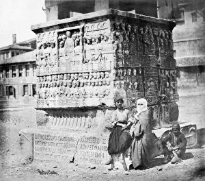 TURKEY: ISTANBUL, 1856. The base of the Obelisk of Theodosius I, an Egyptian obelisk TURKEY: ISTANBUL, 1856. The base of the Obelisk of Theodosius I, an Egyptian obelisk