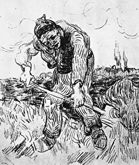 VAN GOGH: PEASANT HOEING. Peasant Hoeing. Pencil drawing, by Vincent Van Gogh VAN GOGH: PEASANT HOEING. Peasant Hoeing. Pencil drawing, by Vincent Van Gogh