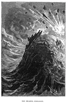 VERNE: JOURNEY. The Fearful Explosion . Wood engraving after a drawing by Edouard Riou VERNE: JOURNEY. The Fearful Explosion . Wood engraving after a drawing by Edouard Riou