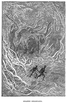 VERNE: JOURNEY. Gigantic Inhabitants . Wood engraving after a drawing by Edouard Riou VERNE: JOURNEY. Gigantic Inhabitants . Wood engraving after a drawing by Edouard Riou