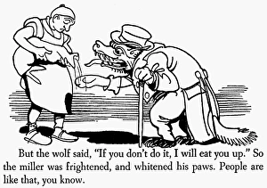 WOLF AND THE SEVEN KIDS. Drawing by Fritz Kredel for the fairy tale by the Brothers WOLF AND THE SEVEN KIDS. Drawing by Fritz Kredel for the fairy tale by the Brothers