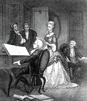 WOLFGANG AMADEUS MOZART (1756-1791). Austrian composer. Mozart rehearsing with German soprano WOLFGANG AMADEUS MOZART (1756-1791). Austrian composer. Mozart rehearsing with German soprano