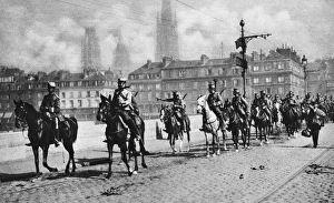 WWI: ROUEN, c1914. French chasseurs passing through Rouen, France, on their way WWI: ROUEN, c1914. French chasseurs passing through Rouen, France, on their way