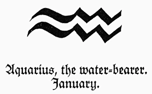 ZODIAC: AQUARIUS. Zodiacal symbol for Aquarius, the water-bearer ZODIAC: AQUARIUS. Zodiacal symbol for Aquarius, the water-bearer