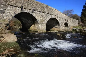 Prints of The two bridges over the East Dart River on Dartmoor at Postbridge Postbridge Prints: Postbridge Devon Print: Two Bridges Over East Dart River