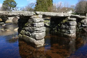 Prints of The two bridges over the East Dart River on Dartmoor at Postbridge Postbridge Prints: Postbridge Print: Two Bridges Over the East Dart River