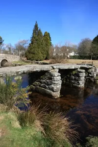 Prints of The two bridges over the East Dart River on Dartmoor at Postbridge Postbridge Prints: Postbridge Print: Two Bridges over the East Dart River