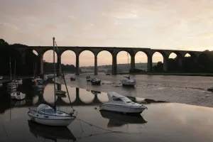 St Germans Print: Low Tide Scene with Quayside Boats