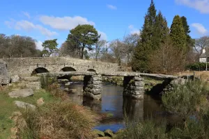 Prints of The two bridges over the East Dart River on Dartmoor at Postbridge Postbridge Prints: Postbridge Devon Print: Two Bridges over the East Dart River