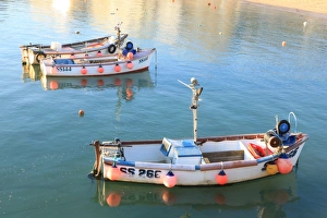 St Ives Harbour Print: Colourful Fenders in Winter Afternoon Light