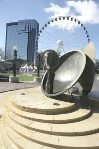 Prints of The Spirit of Enterpise a modern fountain by Tom Lomax in Centerary Square Birmingham Sculpture Prints: Birmingham The Spirit of Enterprise Print