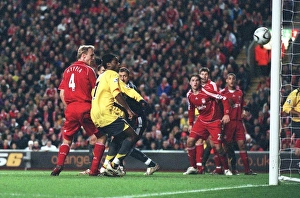 Alex Song scores Arsenals 4th goal under pressure from Sami Hyypia (Liverpool) Alex Song scores Arsenals 4th goal under pressure from Sami Hyypia (Liverpool)