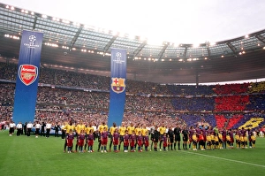 The Arsenal and Barcelona players line up before the match The Arsenal and Barcelona players line up before the match