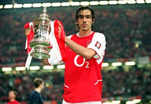Arsenal goalscorer Robert with the FA Cup after the match Arsenal goalscorer Robert with the FA Cup after the match