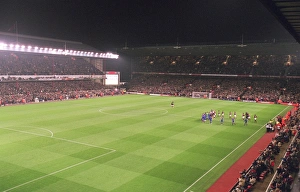 Arsenal Stadium, the teams walk out onto the pitch, photographed from the South East Arsenal Stadium, the teams walk out onto the pitch, photographed from the South East