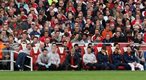Arsene Wenger the Arsenal Manager seats in the dug Arsene Wenger the Arsenal Manager seats in the dug