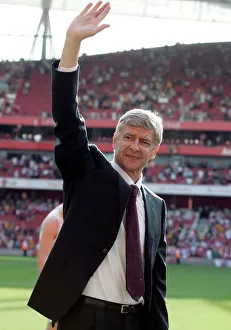 Arsene Wenger Arsenal Manager waves to the fans after the match Arsene Wenger Arsenal Manager waves to the fans after the match