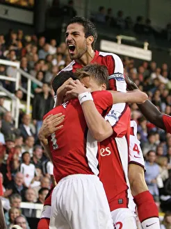 Cesc Fabregas celebrates the Arsenal goal score by Robin van Persie Cesc Fabregas celebrates the Arsenal goal score by Robin van Persie