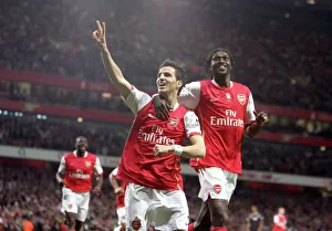 Cesc Fabregas celebrates scoring Arsenals 2nd goal and Emmanuel Adebayor Cesc Fabregas celebrates scoring Arsenals 2nd goal and Emmanuel Adebayor