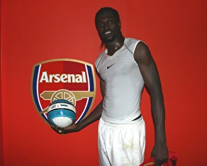 Emmanuel Adebayor (Arsenal) with his hat-trick ball after the match Emmanuel Adebayor (Arsenal) with his hat-trick ball after the match
