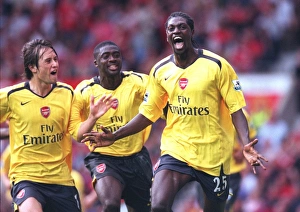 Emmanuel Adebayor celebrates scoring the Arsenal goal with Tomas Rosicky and Kolo Toure Emmanuel Adebayor celebrates scoring the Arsenal goal with Tomas Rosicky and Kolo Toure
