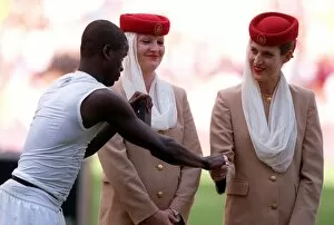 Images Dated 1st August 2007: Emmanuel Eboue (Arsenal) with the Emirates Ladies