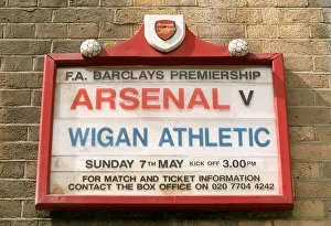 The fixture board displays the Wigan Athltic match, the last at Highbury The fixture board displays the Wigan Athltic match, the last at Highbury