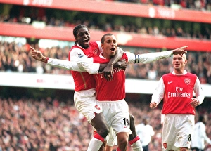 Gilberto celebrates scoring his 2nd and Arsenals 3rd from the penalty spot with Emmanuel Gilberto celebrates scoring his 2nd and Arsenals 3rd from the penalty spot with Emmanuel