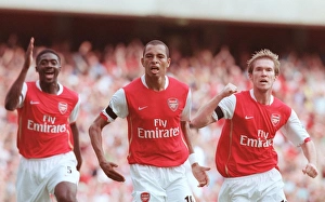 Gilberto celebrates scoring Arsenal goal with Alex Hleb and Kolo Toure Gilberto celebrates scoring Arsenal goal with Alex Hleb and Kolo Toure