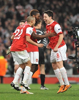 Johan Djourou, Gael Clichy and Samir Nasri (Arsenal) celebrate at the end of the match Johan Djourou, Gael Clichy and Samir Nasri (Arsenal) celebrate at the end of the match