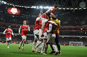 Laurent Koscielny celebrates scoring the 2nd Arsenal goal with Johan Djourou Laurent Koscielny celebrates scoring the 2nd Arsenal goal with Johan Djourou