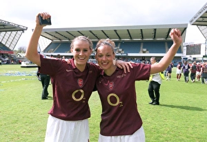 Lianne Sanderson and Julie Fleeting (Arsenal) with the FA Cup Trophy Lianne Sanderson and Julie Fleeting (Arsenal) with the FA Cup Trophy
